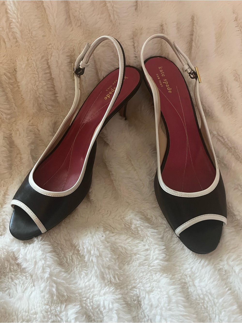 kate spade Black and White Peep-Toe Slingback Heels Sz 10